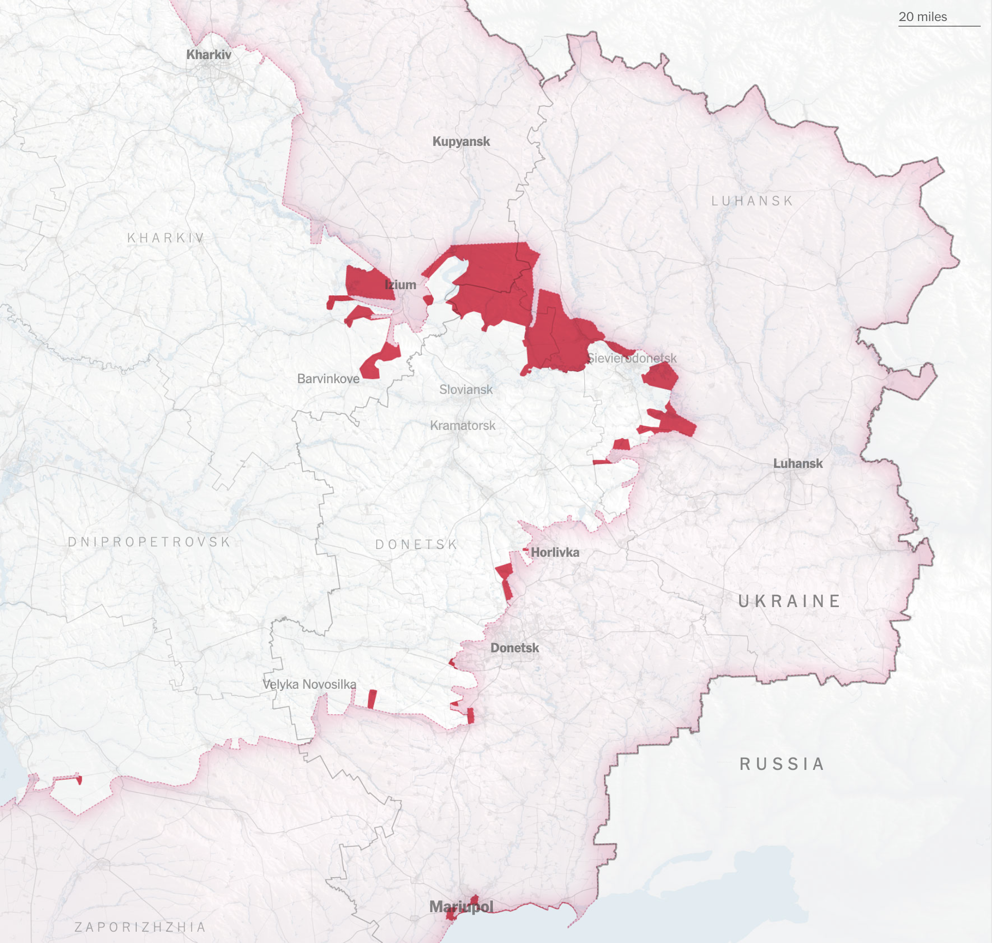 Screenshot of a piece published by the New York Times on the Ukraine - Russian war in the Donbas region.
