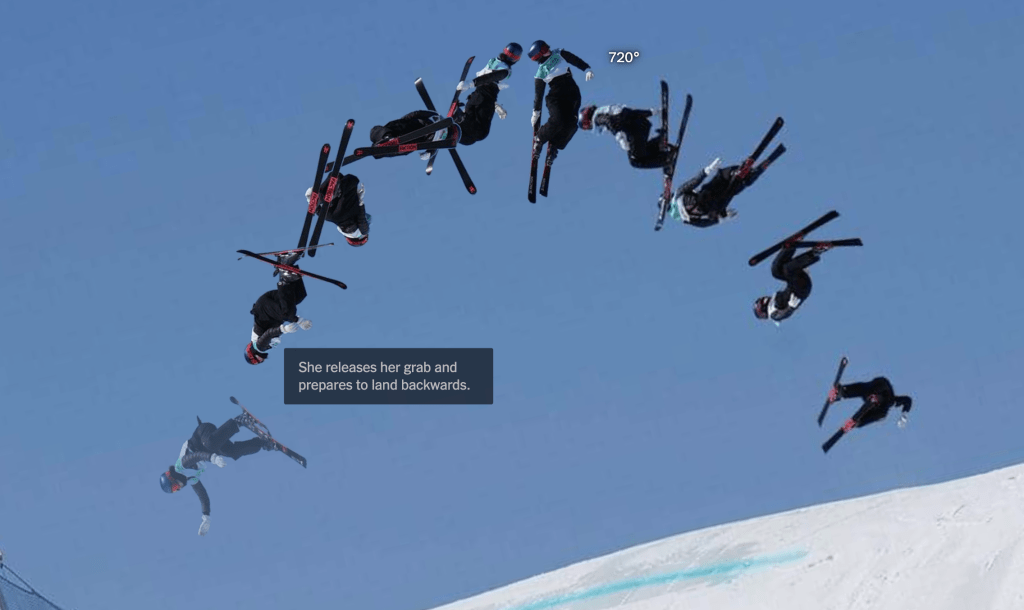 Eileen Wu Jumping at the Freeski Big Air competition. Winter Olympics Feb. 2022.