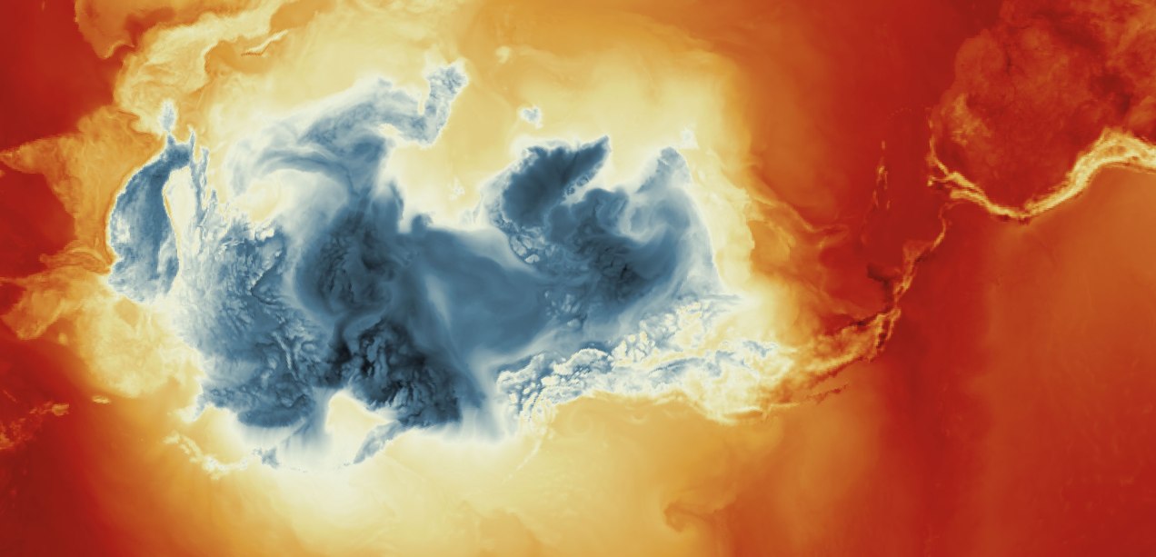 A map in Atlantis projection showing Surface Temperature Averages at 8am, Jan. 4, 2023