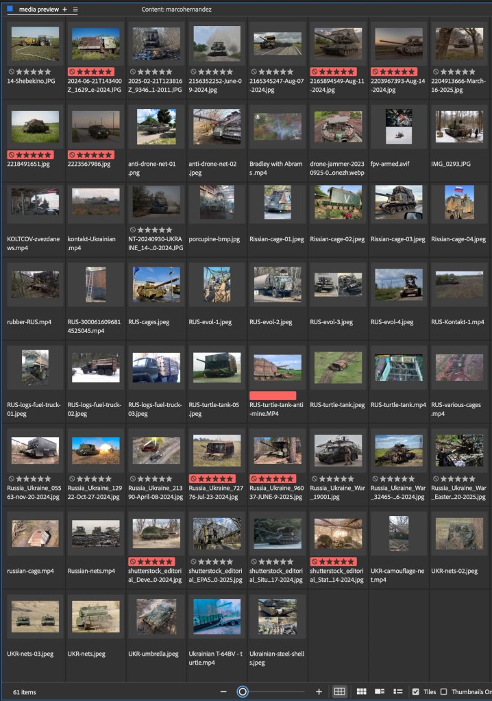 thumbnails of photos and videos from various sources